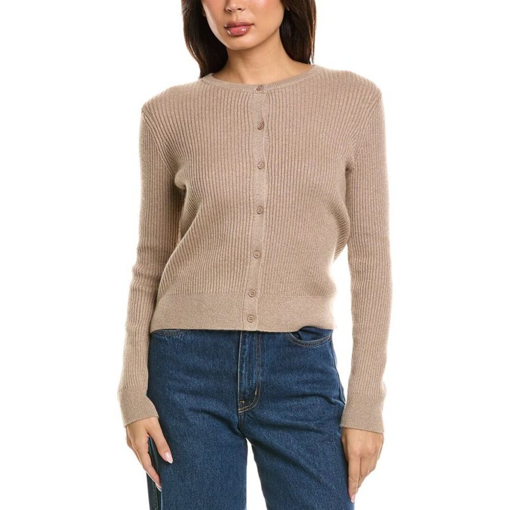 The Cashmere Project Womens Lurex Mini Rib Cashmere-Blend Cardigan, Brown